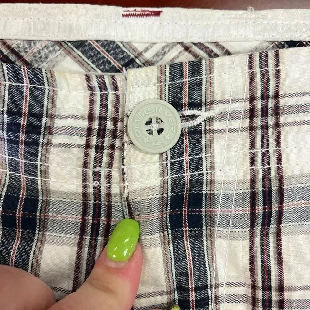 Quiksilver Red White Blue Plaid Bermuda Shorts sz 34